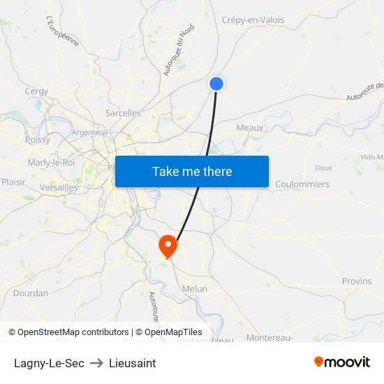 Lagny-Le-Sec to Lieusaint map