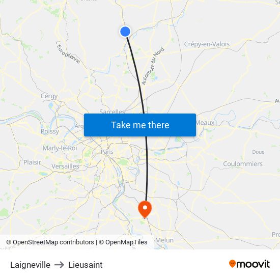 Laigneville to Lieusaint map