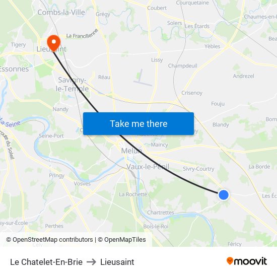 Le Chatelet-En-Brie to Lieusaint map