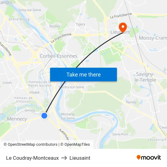 Le Coudray-Montceaux to Lieusaint map