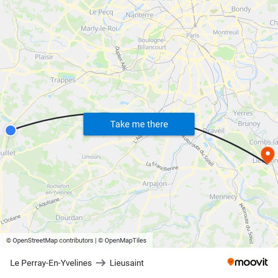 Le Perray-En-Yvelines to Lieusaint map