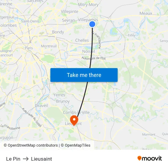Le Pin to Lieusaint map