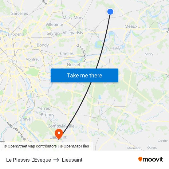 Le Plessis-L'Eveque to Lieusaint map