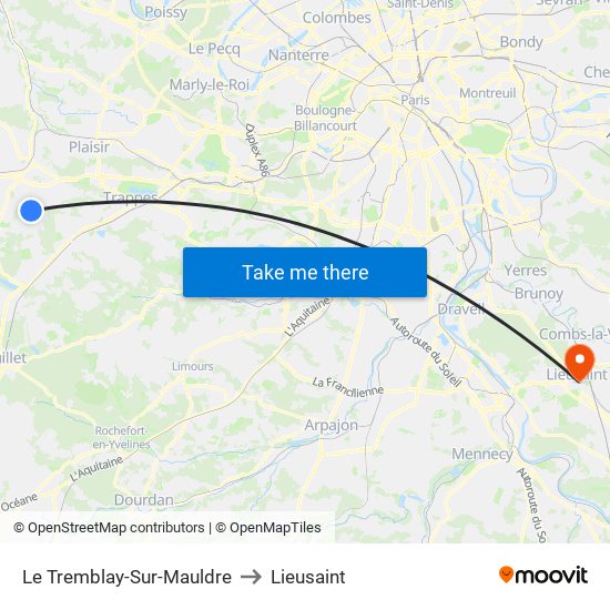 Le Tremblay-Sur-Mauldre to Lieusaint map