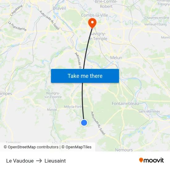 Le Vaudoue to Lieusaint map