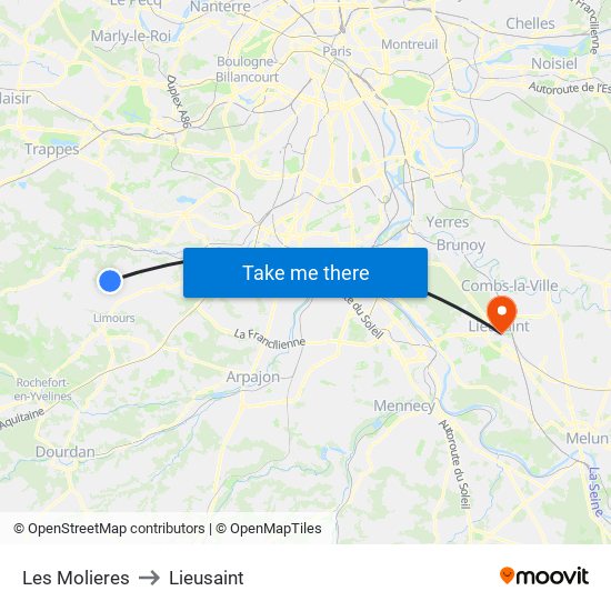 Les Molieres to Lieusaint map
