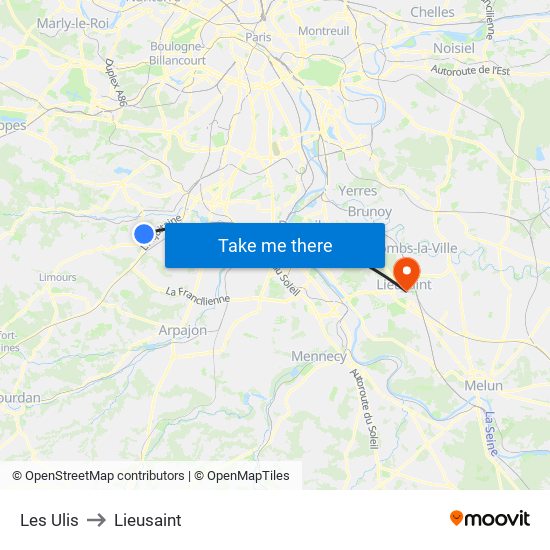 Les Ulis to Lieusaint map