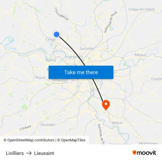 Livilliers to Lieusaint map