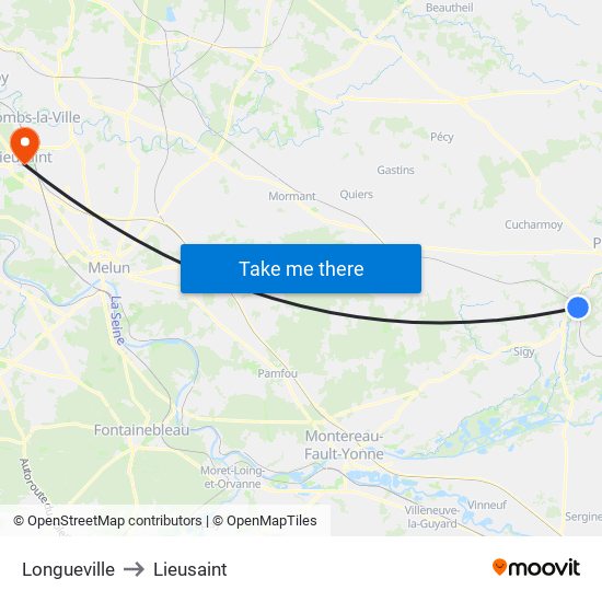 Longueville to Lieusaint map