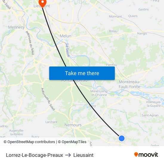 Lorrez-Le-Bocage-Preaux to Lieusaint map