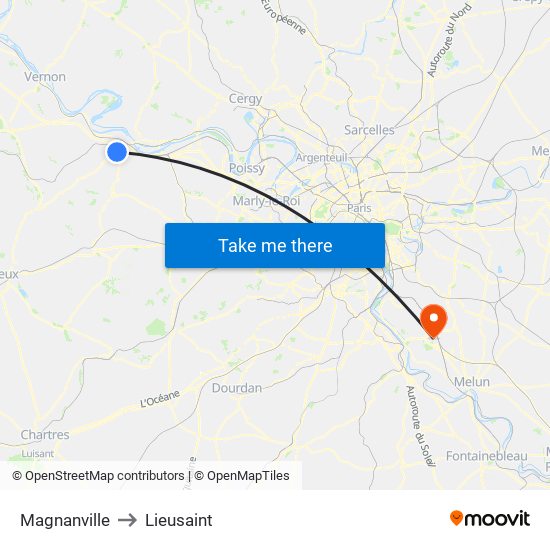 Magnanville to Lieusaint map