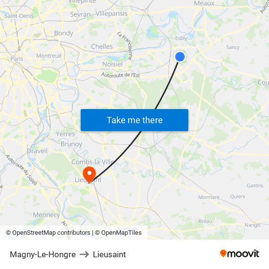 Magny-Le-Hongre to Lieusaint map