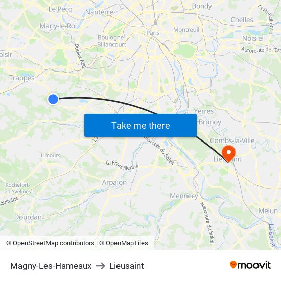 Magny-Les-Hameaux to Lieusaint map