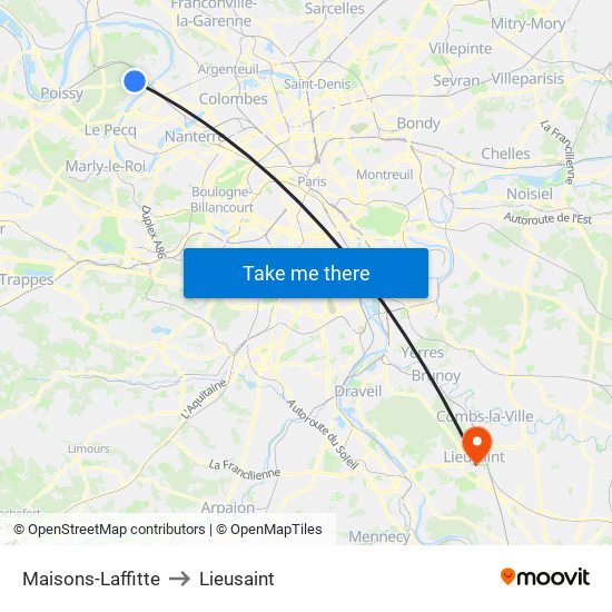 Maisons-Laffitte to Lieusaint map