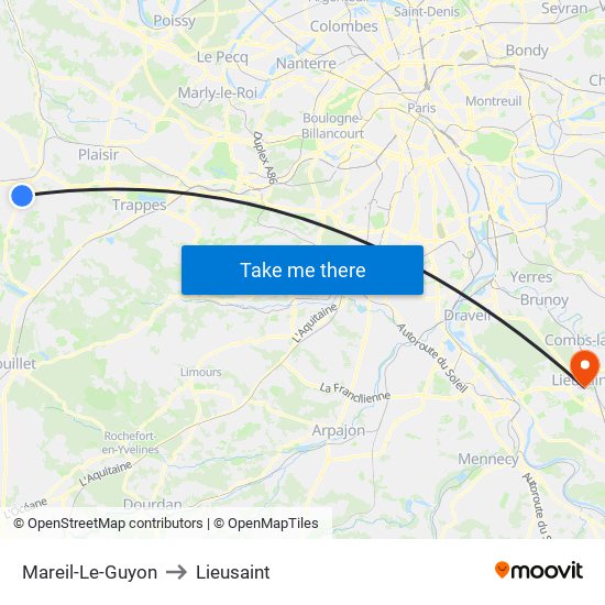 Mareil-Le-Guyon to Lieusaint map