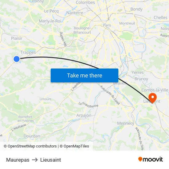 Maurepas to Lieusaint map