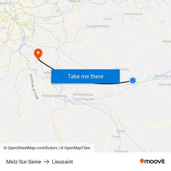 Melz-Sur-Seine to Lieusaint map