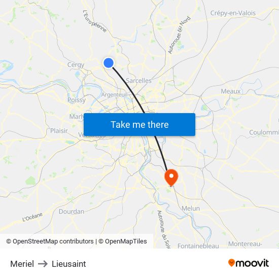 Meriel to Lieusaint map