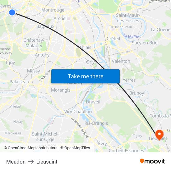Meudon to Lieusaint map