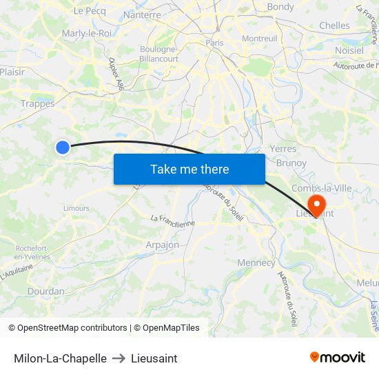 Milon-La-Chapelle to Lieusaint map