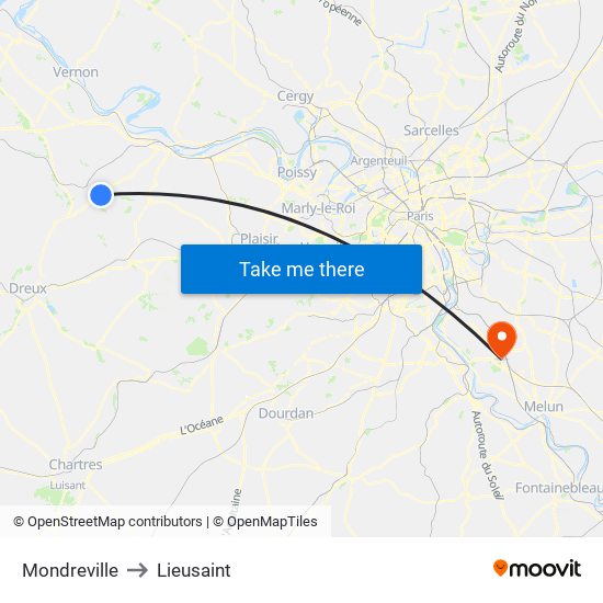 Mondreville to Lieusaint map