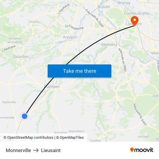 Monnerville to Lieusaint map