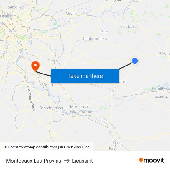 Montceaux-Les-Provins to Lieusaint map