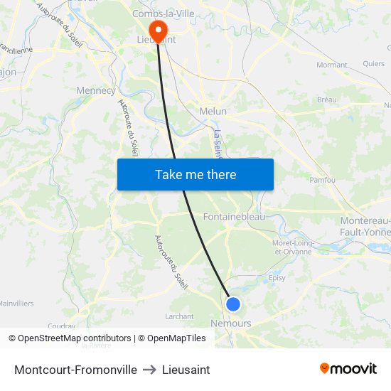 Montcourt-Fromonville to Lieusaint map