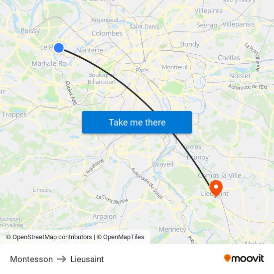 Montesson to Lieusaint map