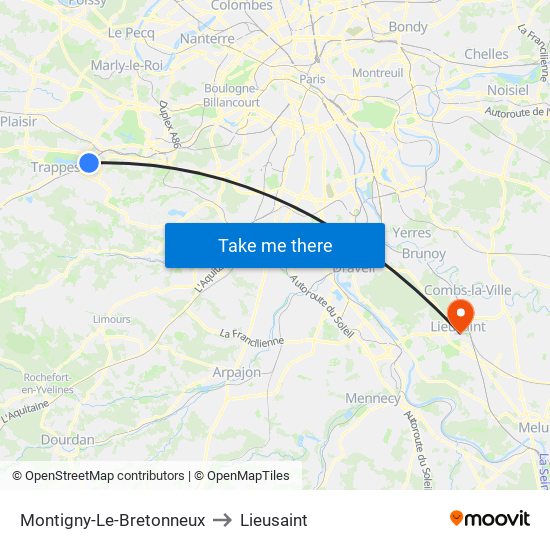 Montigny-Le-Bretonneux to Lieusaint map