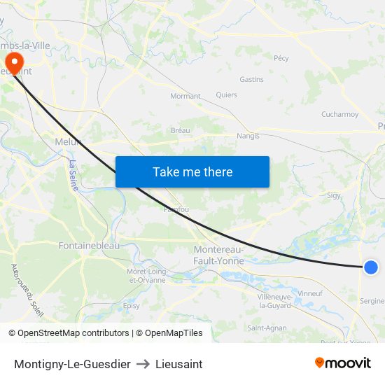 Montigny-Le-Guesdier to Lieusaint map