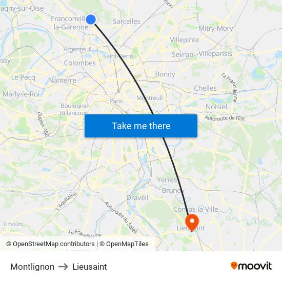 Montlignon to Lieusaint map