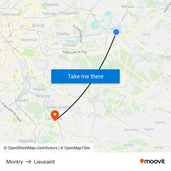 Montry to Lieusaint map