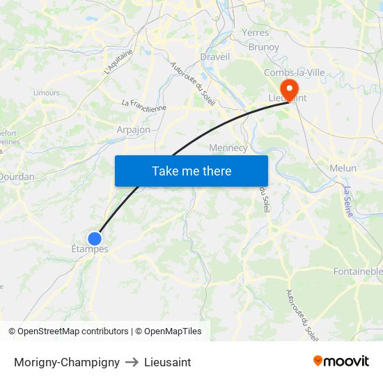 Morigny-Champigny to Lieusaint map