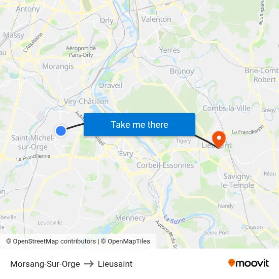 Morsang-Sur-Orge to Lieusaint map