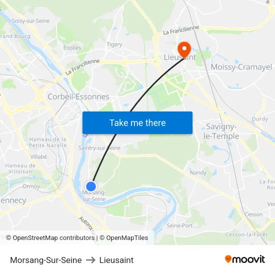 Morsang-Sur-Seine to Lieusaint map