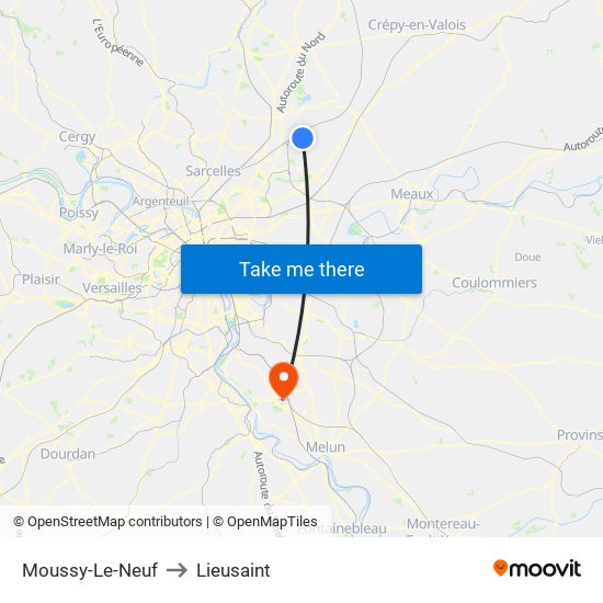 Moussy-Le-Neuf to Lieusaint map