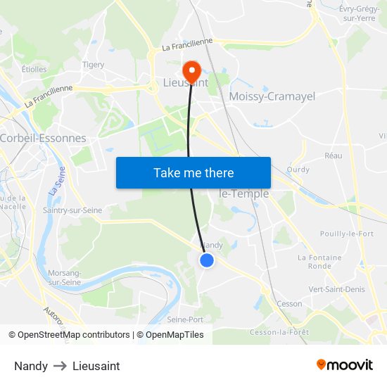 Nandy to Lieusaint map