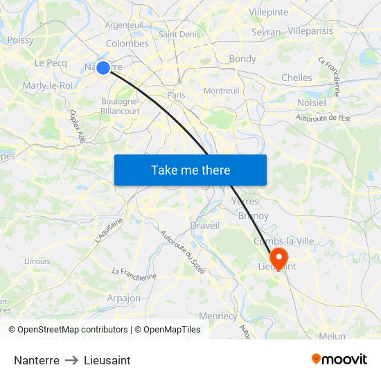 Nanterre to Lieusaint map