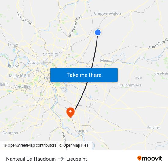 Nanteuil-Le-Haudouin to Lieusaint map