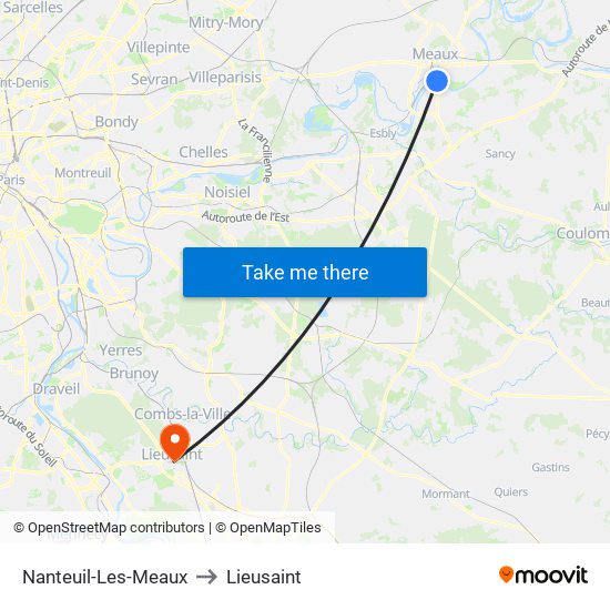 Nanteuil-Les-Meaux to Lieusaint map