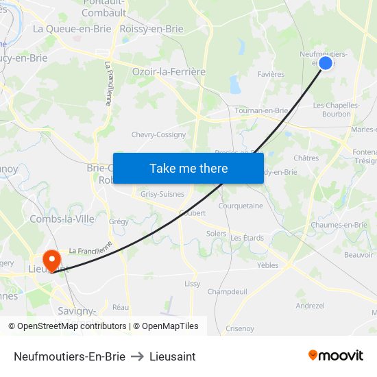 Neufmoutiers-En-Brie to Lieusaint map