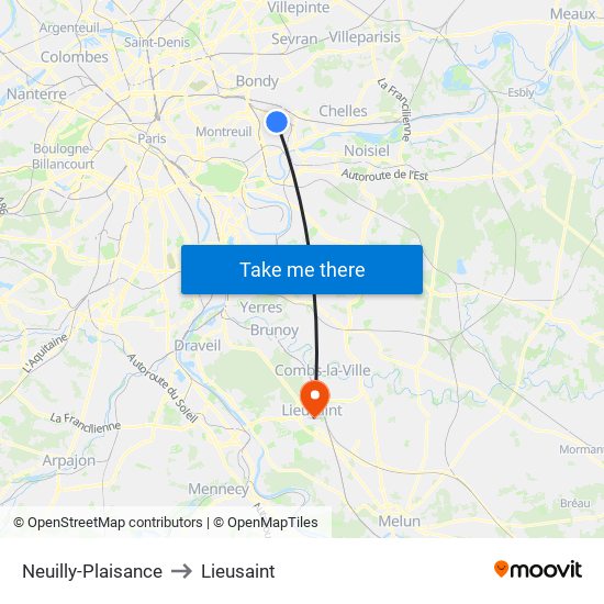 Neuilly-Plaisance to Lieusaint map