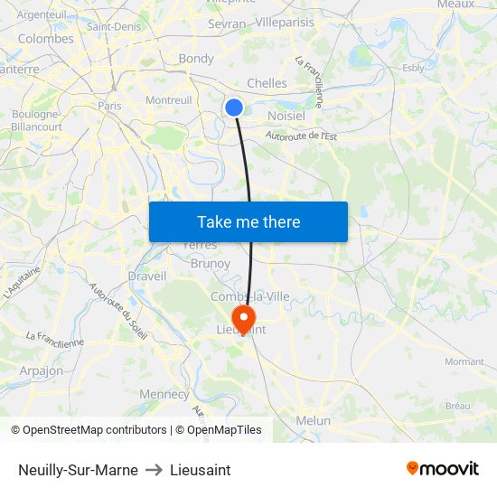 Neuilly-Sur-Marne to Lieusaint map