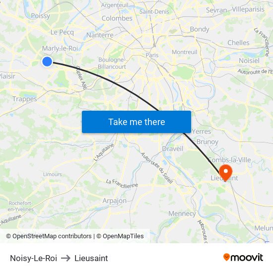 Noisy-Le-Roi to Lieusaint map