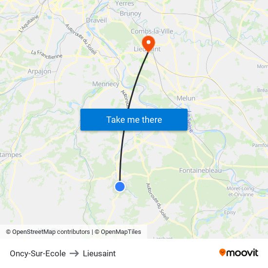 Oncy-Sur-Ecole to Lieusaint map