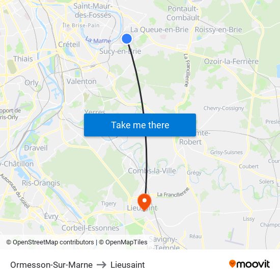 Ormesson-Sur-Marne to Lieusaint map