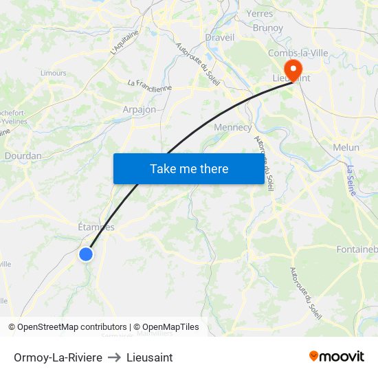 Ormoy-La-Riviere to Lieusaint map