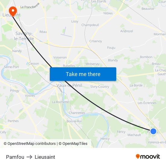 Pamfou to Lieusaint map