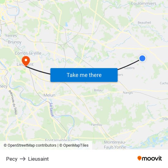Pecy to Lieusaint map